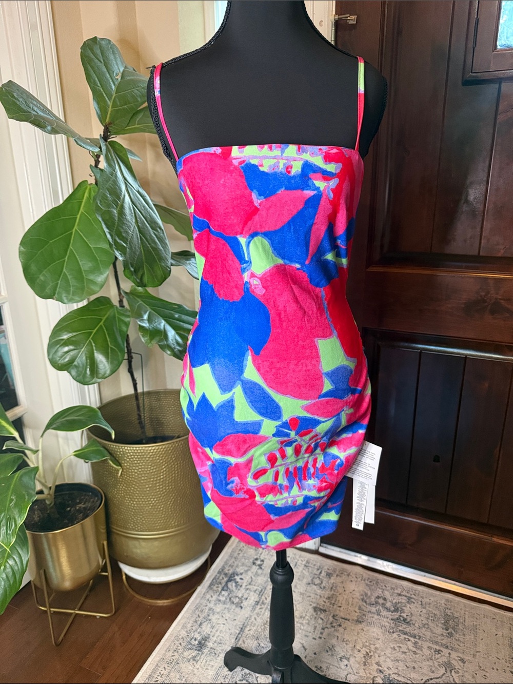 ASOS DESIGN square neck lace up back mini dress in pop abstract print NWT Size 8